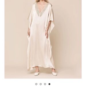 Anna Vese | Elegant Cream Silk Kaftan with Metalic Detailing